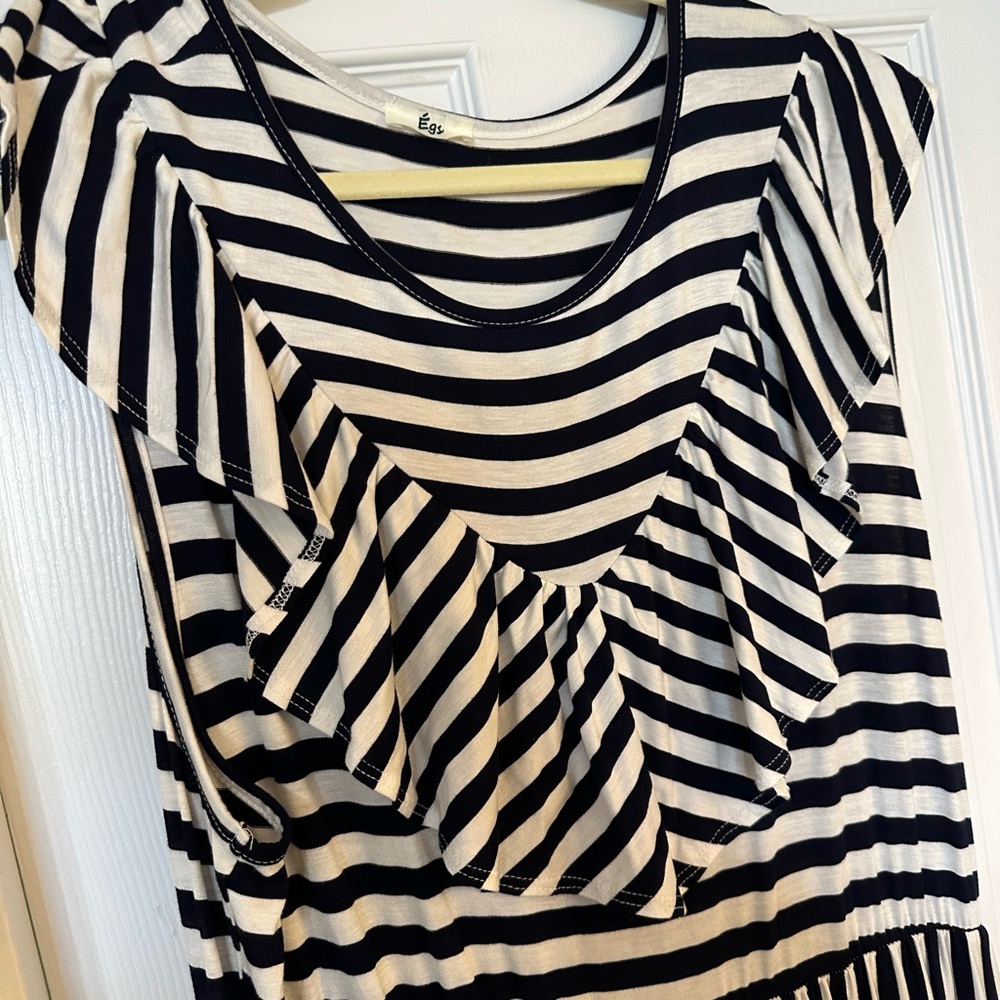 Navy Ruffle Striped Dress